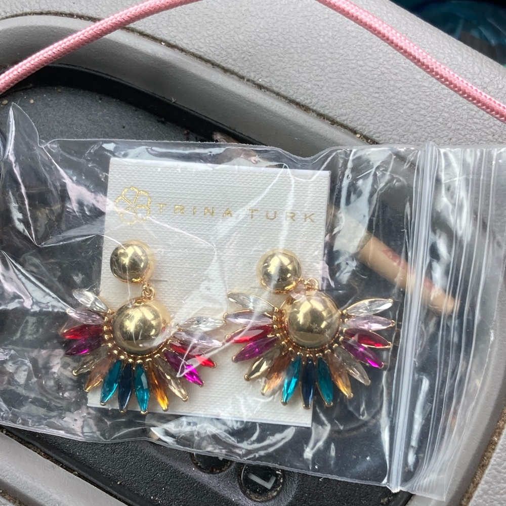 TRINA TURK Colorful Goldtone Crystal Statement Earrings NWT!